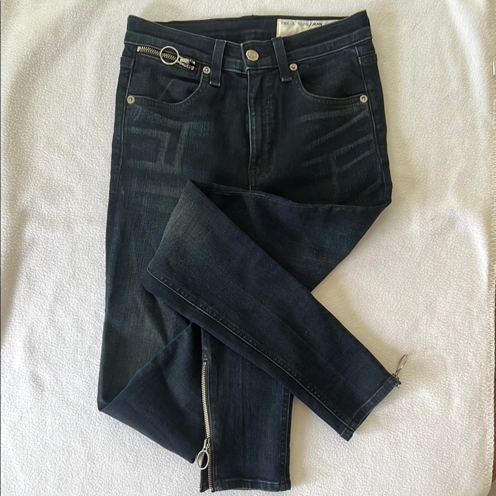 rag & bone Dark Blue Skinny Jeans with Zipper Detail